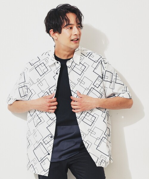 【off-white】 メンズ サッカーシャツ メッシュ ロゴ 国内発送 THE SHOP TK シャツ シアサッカーメッシュシャツ メンズ