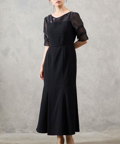 AIMER ドレス シャンブレーオーガンジースリーブマーメイド