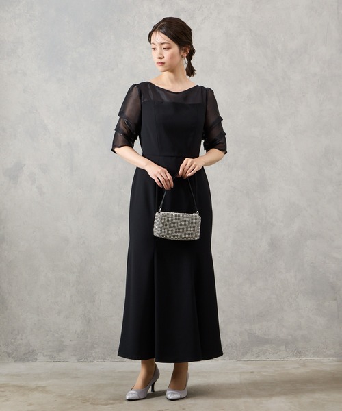 AIMER ドレス シャンブレーオーガンジースリーブマーメイド