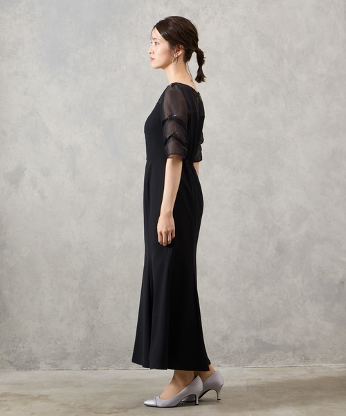 AIMER ドレス シャンブレーオーガンジースリーブマーメイド
