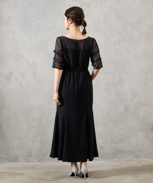 AIMER ドレス シャンブレーオーガンジースリーブマーメイド