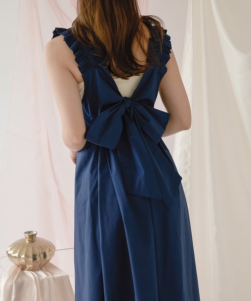 Ambre Neige ワンピース back ribbon flare shirt dress