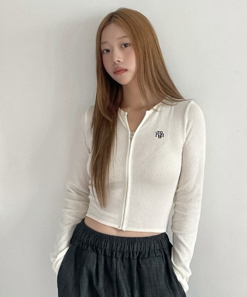 カーディガン A'GEM/9 × .kom 「muah muah/ムーアムーア」 JACQUARD KNIT ZIPUP CARDIGAN/ジャガード カーディガン A'GEM/9 × .kom 「muah muah/ムーアムーア
