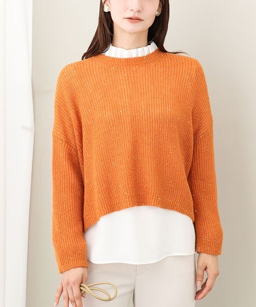 ニット セーター 2024AW/スパンコールmixショート丈ニット/洗える レディース