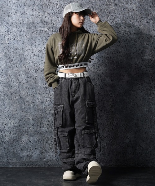 パーカー STARTER ラインストーン ショート丈 プルパーカー / Rhinestone Short Length Pullover Hoodie STARTER ラインストーン ショート丈 プルパーカー / Rhinestone