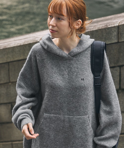 ニット セーター ナンバリング刺繍 オーバーサイズ フード