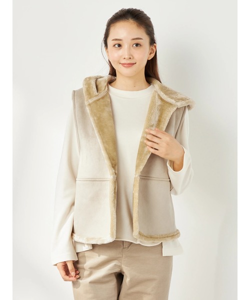 ベスト ジレ エコファーフーデッドベスト レディース