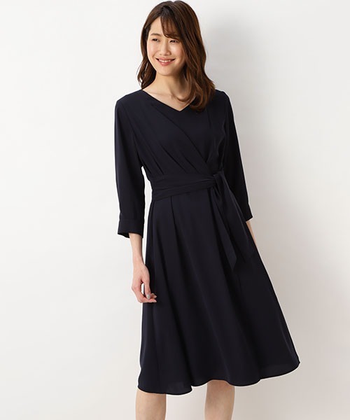 NATURAL BEAUTY BASIC」 7分袖ワンピース MEDIUM ネイビー レディース 