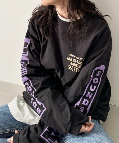 HUF（ハフ） tシャツ /バックプリント 袖ロゴ ロンT ルーズフィット 
