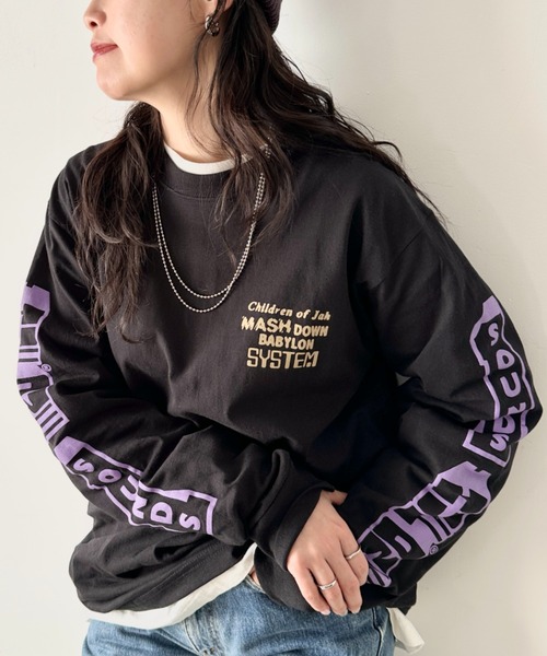 tシャツ HUF(ハフ)/バックプリント 袖ロゴ ロンT ルーズフィット オーバーサイズ/HUF ONE SOUND L/S TEE レディース メン HUF tシャツ HUF(ハフ)/バックプリント 袖ロゴ ロンT ルーズ