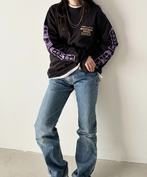 tシャツ HUF(ハフ)/バックプリント 袖ロゴ ロンT ルーズフィット オーバーサイズ/HUF ONE SOUND L/S TEE レディース メン HUF tシャツ HUF(ハフ)/バックプリント 袖ロゴ ロンT ルーズ