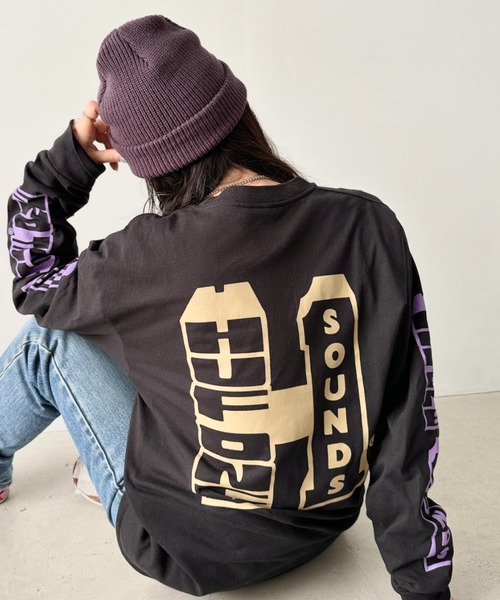 tシャツ HUF(ハフ)/バックプリント 袖ロゴ ロンT ルーズフィット オーバーサイズ/HUF ONE SOUND L/S TEE レディース メン HUF tシャツ HUF(ハフ)/バックプリント 袖ロゴ ロンT ルーズ