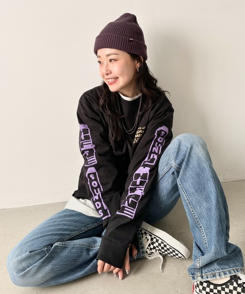 tシャツ HUF(ハフ)/バックプリント 袖ロゴ ロンT ルーズフィット オーバーサイズ/HUF ONE SOUND L/S TEE レディース メン HUF tシャツ HUF(ハフ)/バックプリント 袖ロゴ ロンT ルーズ