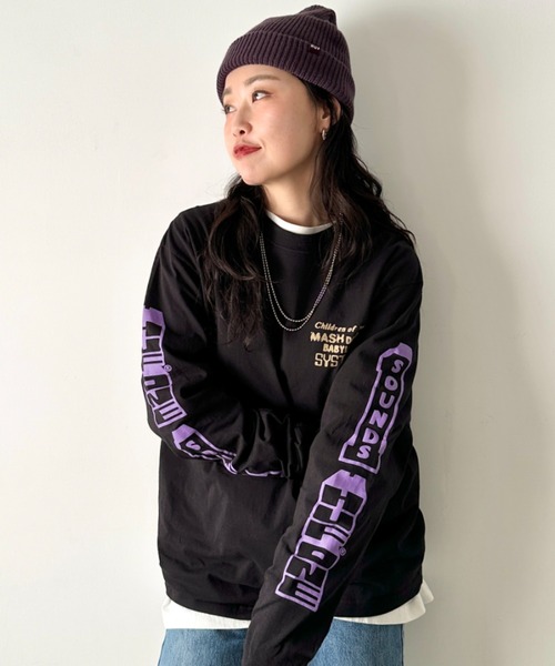 tシャツ HUF(ハフ)/バックプリント 袖ロゴ ロンT ルーズフィット オーバーサイズ/HUF ONE SOUND L/S TEE レディース メン HUF tシャツ HUF(ハフ)/バックプリント 袖ロゴ ロンT ルーズ