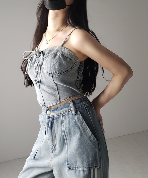 PRADA ジップ　リボン　デニムコルセット　デニムビスチェ PRADA ジップ リボン デニムコルセット デニムビスチェ - メルカリ
