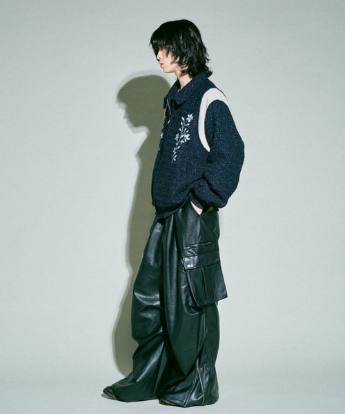 Camphor wood パンツ wide baggy faux leather parachute cargo