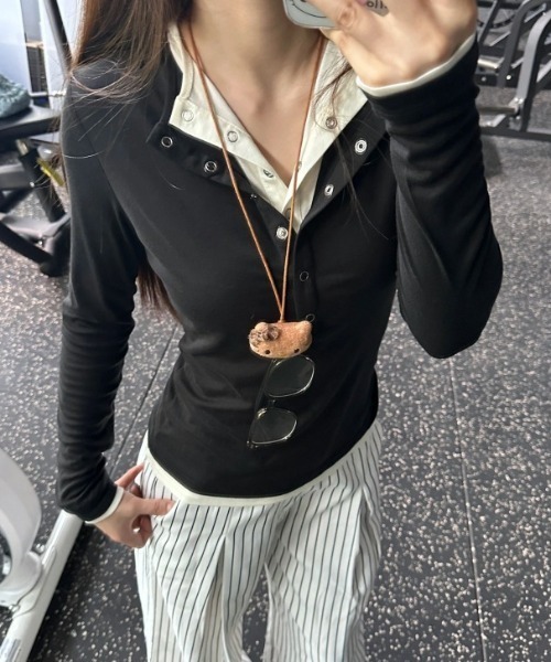 DEVICE（デバイス） tシャツ ダブルレイヤード ボタンアップ トップス