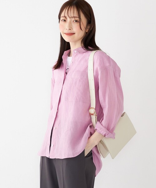 ブラウス シャツ SHIPS Colors:「洗濯機可能」ユーロ リネン (EURO Linen) オーバー シャツ レディース
