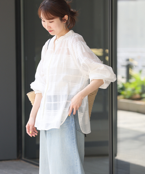 結婚祝い JOURNAL STANDARD relume ブラウス シャツ シアーチェックバンド トップス