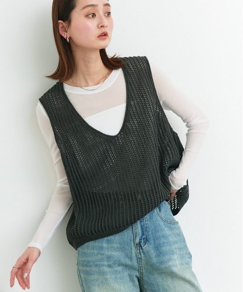 ad thie（アドティエ） ニット セーター Vネックメッシュ ニットベスト