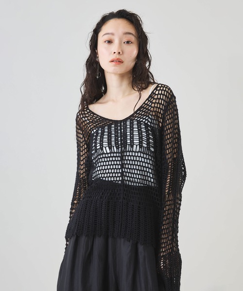 ニット セーター 「前後2WAY」ロングルーズスリーブ　ニット レディース