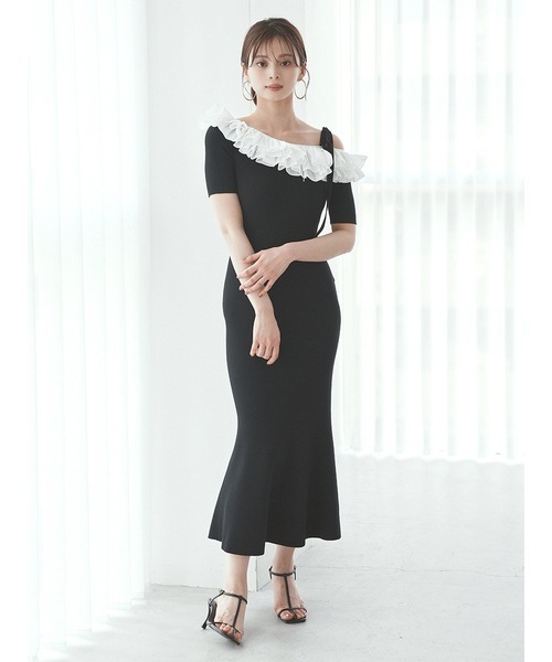 ショートプリーツニットワンピース SNIDEL ワンピース アシメプリーツカラーニットワンピース
