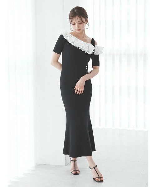 SNIDEL アシメプリーツカラーニットワンピース　美品 SNIDEL ワンピース アシメプリーツカラーニットワンピース