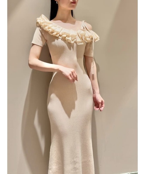 SNIDEL ワンピース アシメプリーツカラーニットワンピース