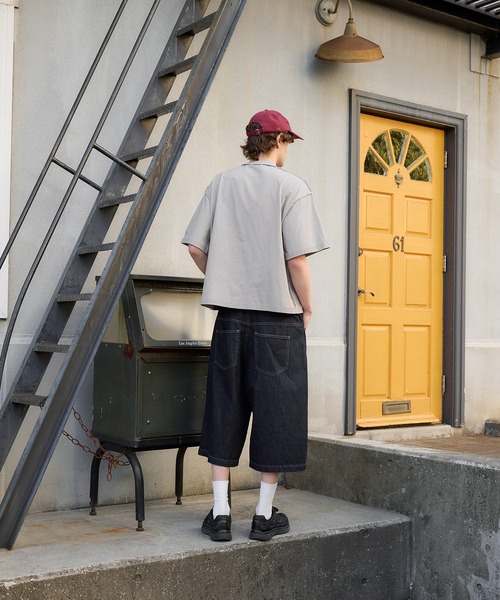 超極太00s DOUBLE HARD 先染めブラウンダブルニーバギースラブデニム D.HYGEN - Bum Flap Damaged Denim Drop Crotch Slim Pants