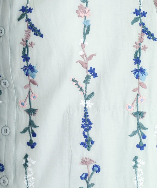 ブラウス シャツ EMAGO 花ストライプ総柄刺繍ブラウス レディース Emago ブラウス シャツ EMAGO 花ストライプ総柄刺繍シャツ