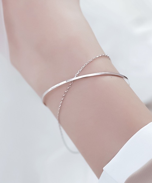 Blanc de Blue ブレスレット メタルライン＆チェーン2連ブレスレット