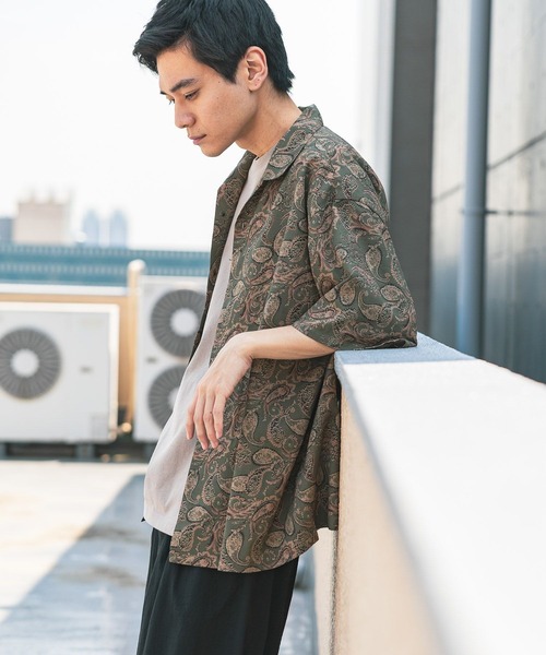 niko and… ペイズリープリントシャツ メンズ　Mサイズ　グリーン　売切品 niko and… ペイズリープリントシャツ メンズ Mサイズ グリーン