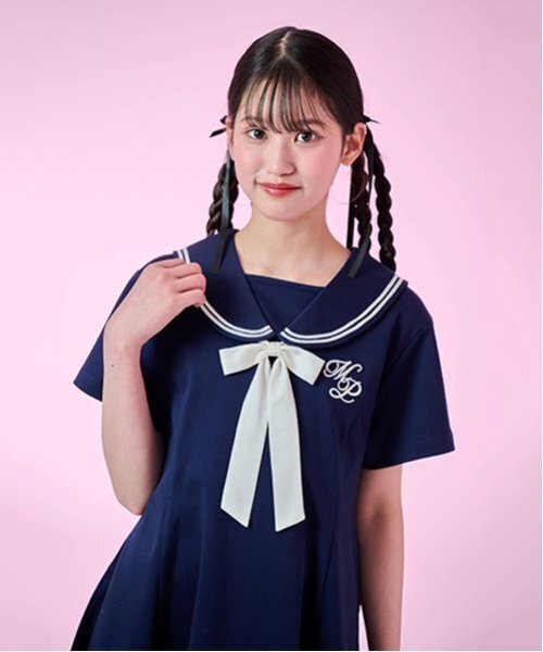 メゾピアノ⭐セーラーリボンワンピース⭐入学式卒業式セレモニー食事会⭐160サイズ mezzo piano Junior ワンピース 「接触冷感」リボンつきセーラー