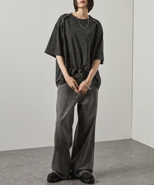 tシャツ 「Alfred Alex」ヴィンテージ加工ヨークスタッズ半袖T
