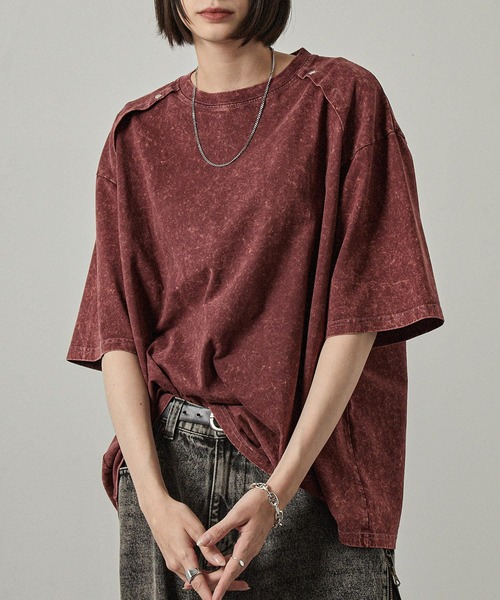 tシャツ 「Alfred Alex」ヴィンテージ加工ヨークスタッズ半袖T