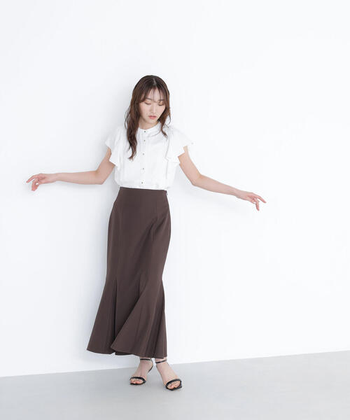 ブラウス シャツ メタルボタンフリルスリーブブラウス レディース NATURAL BEAUTY BASIC ブラウス シャツ メタルボタンフリル
