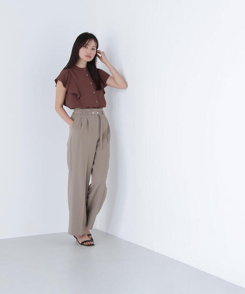 ブラウス シャツ メタルボタンフリルスリーブブラウス レディース NATURAL BEAUTY BASIC ブラウス シャツ メタルボタンフリル