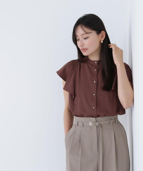 ブラウス シャツ メタルボタンフリルスリーブブラウス レディース NATURAL BEAUTY BASIC ブラウス シャツ メタルボタンフリル