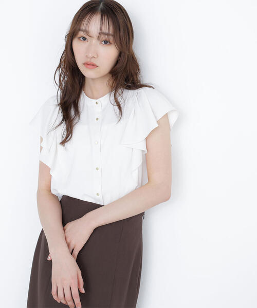 ブラウス シャツ メタルボタンフリルスリーブブラウス レディース NATURAL BEAUTY BASIC ブラウス シャツ メタルボタンフリル