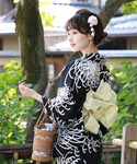 浴衣 変わり織り綿浴衣3点セット「黒地に白の乱...の詳細画像1