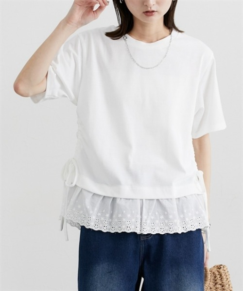 ニッセン（nissen） tシャツ 半袖 裾レース切替カットソートップス