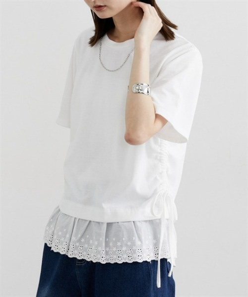 ニッセン（nissen） tシャツ 半袖 裾レース切替カットソートップス