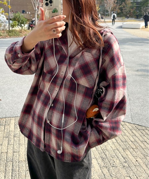 PILIT ブラウス シャツ フードチェックシャツ レディース : ZOZOTOWN