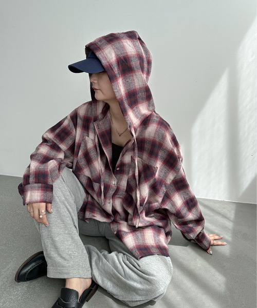 PILIT ブラウス シャツ フードチェックシャツ レディース : ZOZOTOWN