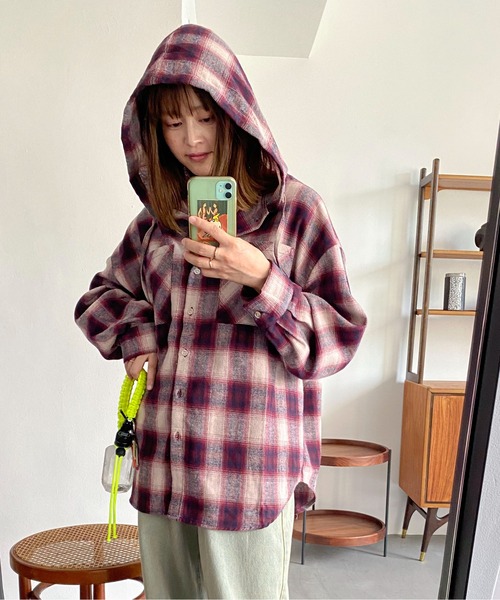 PILIT ブラウス シャツ フードチェックシャツ レディース : ZOZOTOWN