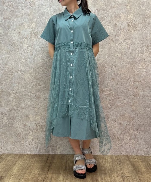 axes femme（アクシーズ ファム） 半袖ワンピース FREE ブルーグリーン