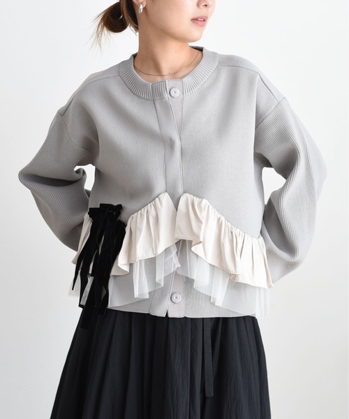 定価27,280円Eimee Lawエイミーロウニットカーディガン新品タグ付 Eimee Law（エイミーロウ） カーディガン ランダムリボンフリルニット