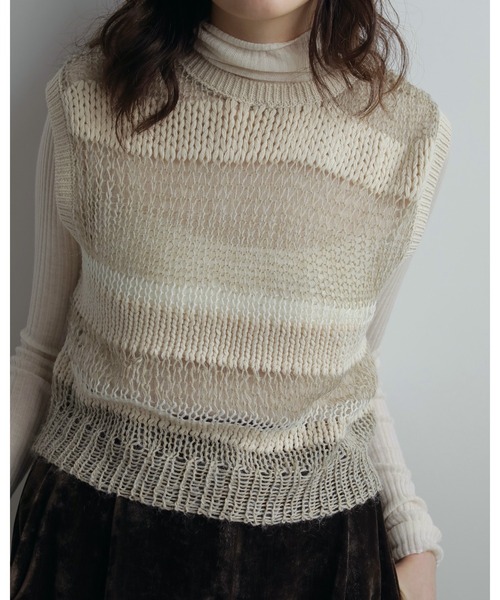 anuke（アンヌーク） ベスト ジレ Border Knit Vest レディース