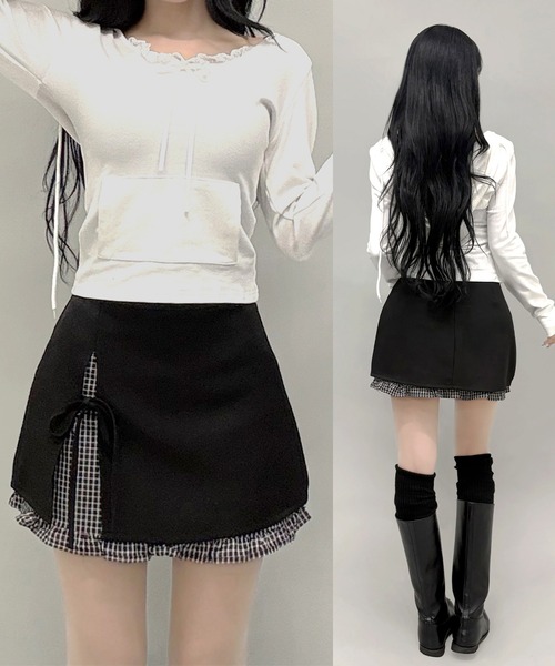 FOLLOWIN（フォロウィン） スカート 夏 レイヤード風チェックリボン