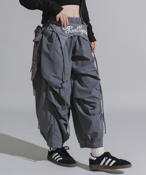 Chick パンツ Separate-fabric Docking Layered Nylon Pants / 別生地
